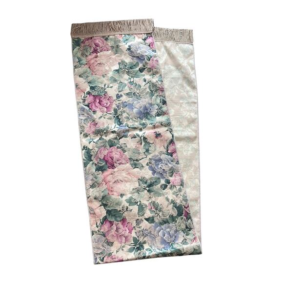 Vtg Home Tapestry Table Runner Cottagecore Floral Jacquard Fringe Accents 70" - Picture 1 of 3